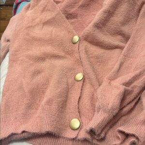 Pink Cardigan with Gold Buttons